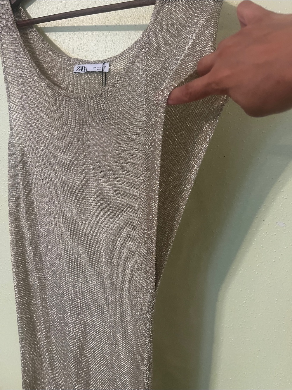 Zara NWT Metallic Knit Tank Dress in Golden Metallic Taupe Sz M 8146/013/302 - Picture 7 of 7